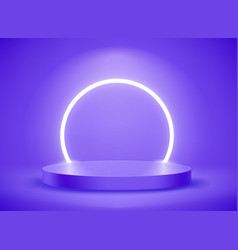 Dark Blue Room With Circle Neon Light And Podium