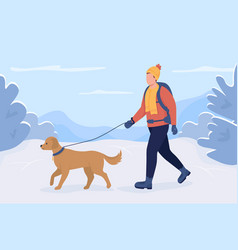 Winter Walk With Dog Flat Color