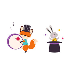 Circus Fox And Hare Animal Playing Drum