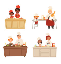 Kids Cooking Chef Uniform Making Food With Adults