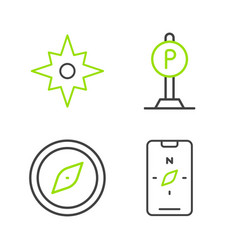 Set Line Compass On Mobile Parking And Wind Rose