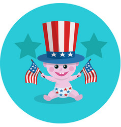 Baby With American Flag And Hat