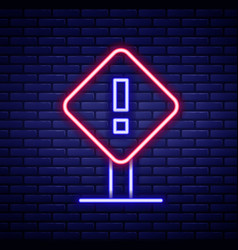 Glowing Neon Line Exclamation Mark In Square Frame