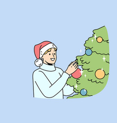 Smiling Man Decorate Christmas Tree