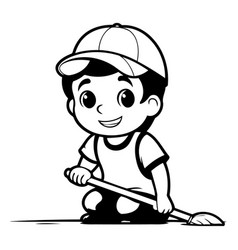 Cartoon Boy In Baseball Cap With Bat