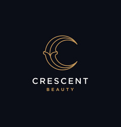 Elegant Crescent Moon And Star Logo Design Line