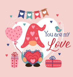 Valentine Card With Cute Gnome Love Elements