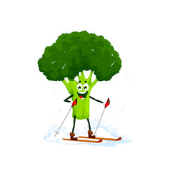 Christmas Broccoli On Winter Holiday Riding Ski