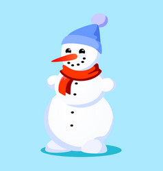 Snowman In Blue Hat Red Scarf Tied Around Neck