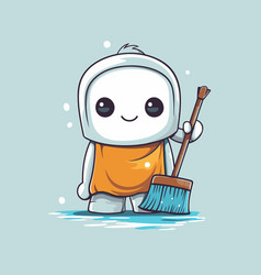 Cute Cartoon Character Cleaning The House