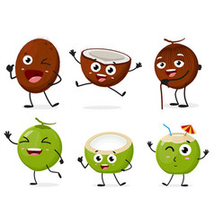 Set Of Cute Coconut Cartoon Characters Isolated