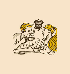 Vintage Design Of Man And Woman Are Chatting Over