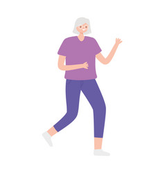 Elderly Woman Running Exercise Cartoon Isolated