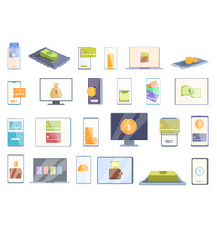 Virtual Money Icons Set Cartoon Card