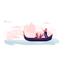 Cheerful Excited Couple In Gondola With Gondolier