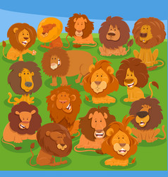 Funny Cartoon Lions Wild Animal Characters Group