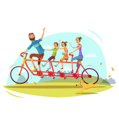 Family And Bicycle Cartoon