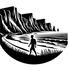 Silhouette Of A Person Walking Along A Coastal