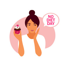 No Diet Day A Woman Holds A Cupcake In Her Hands