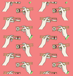 Seamless Pattern With Sushi And Rolls Hand