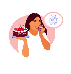 No Diet Day A Woman Holds A Plate Of Cupcake