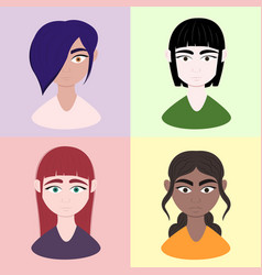 Women Different Race Portrait Cartoon Set