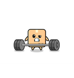 Cartoon Of Cardboard Box Lifting A Barbell