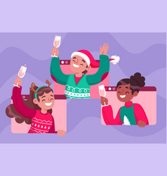 People Celebrating Christmas Video Call Design