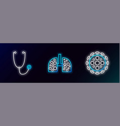 Set Line Virus Stethoscope And Cells In Lung Icon