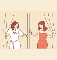 Two Women Leave Fitting Room In Elegant Evening