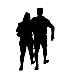 Couple In Love In Hug Walking Silhouette Isolated