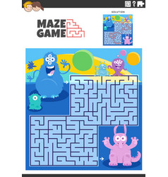 Maze Game Activity With Cartoon Monster Characters