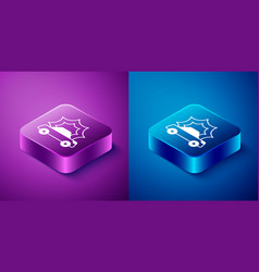 Isometric Car Accident Icon Isolated On Blue And