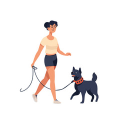 Woman Walking Dog With Leash