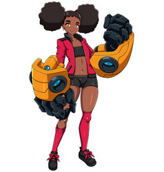 Black Anime Girl With Robotic Arms On White