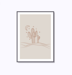 Boho Modern Linear Desert Cactus And Moon Line Art