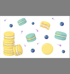 Watercolor Macarons Set Traditional French Lemon