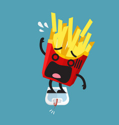 Overweight French Fries Character On Weight Scale