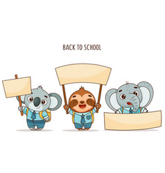 Set Of Cute Schoolchildren Koala Sloth