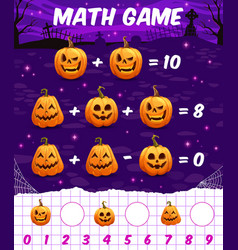 Math Game Worksheet Cartoon Halloween Pumpkins