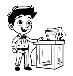 Cartoon Boy Standing In Front Of A Ballot Box