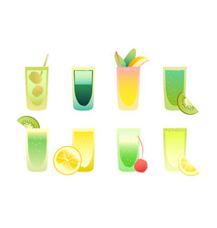 Alcoholic Green Drinks In Colorful Glass Shot Set