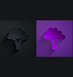 Paper Cut Broccoli Icon Isolated On Black