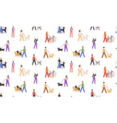 Seamless Pattern With People Walking Dogs Of