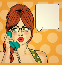 Surprised Pop Art Woman Chatting On Retro Phone