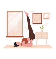 Flat Design Of Woman At Home Are Exercising