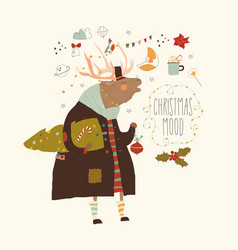 Christmas Card With Funny Reindeer Wearing Coat