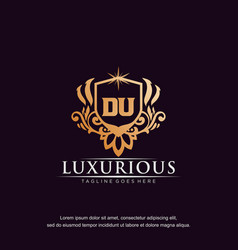 Du Initial Letter Luxury Ornament Gold Monogram