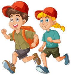 Two Cartoon Kids Running With Happy Expressions