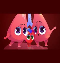 Cute Characters Of Human Lungs And Heart